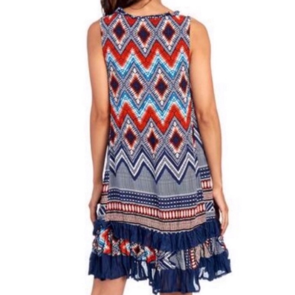 Aztec Ruffle Hem Shift Dress - Picture 2 of 5